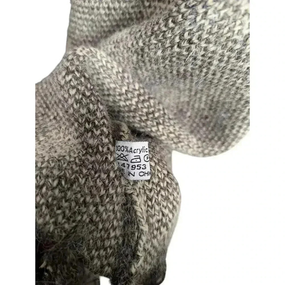 Women's Brown Tan Argyle Oversized Open Front Fringe Cardigan Sweater M/L - Picture 6 of 6